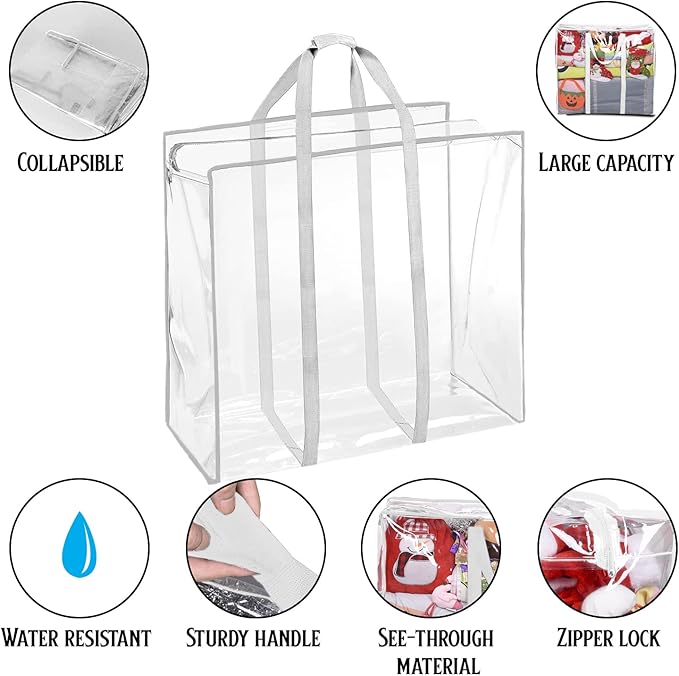 ProPik Clear Storage Bag Gift Wrap Clothes Organizer Big Zippered Christmas Decorations Storage Vinyl Bag for Under Bed Moving Bedding Linen Pillow Blanket Cloth Bag Reinforced Handles (White, 3)