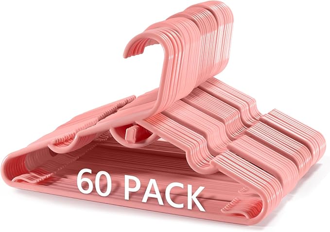 Plastic Baby Hangers 60 Pack, Pink Stackable Baby Clothes Hanger Stackable Kids Plastic Hanger(11.4") for Toddler & Newborn Child Durable Hangers for Closet