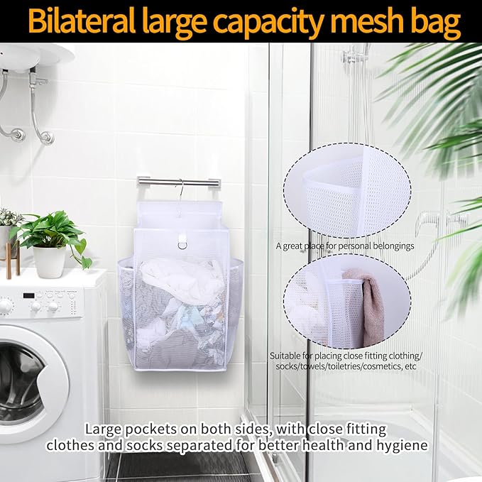 Hanging Collapsible Breathable Mesh Laundry Hamper, White, 24 x 14.2 x 7.5 in