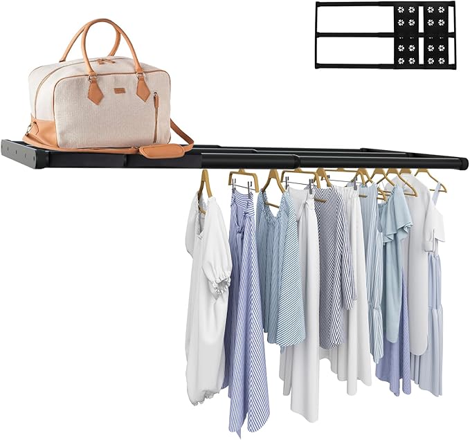 Expandable Closet Shelf, 16-53 Inches Metal Closet Rod Organizers and Storage Shelves Space Saving DIY Divider Separator for Cabinet Wardrobe
