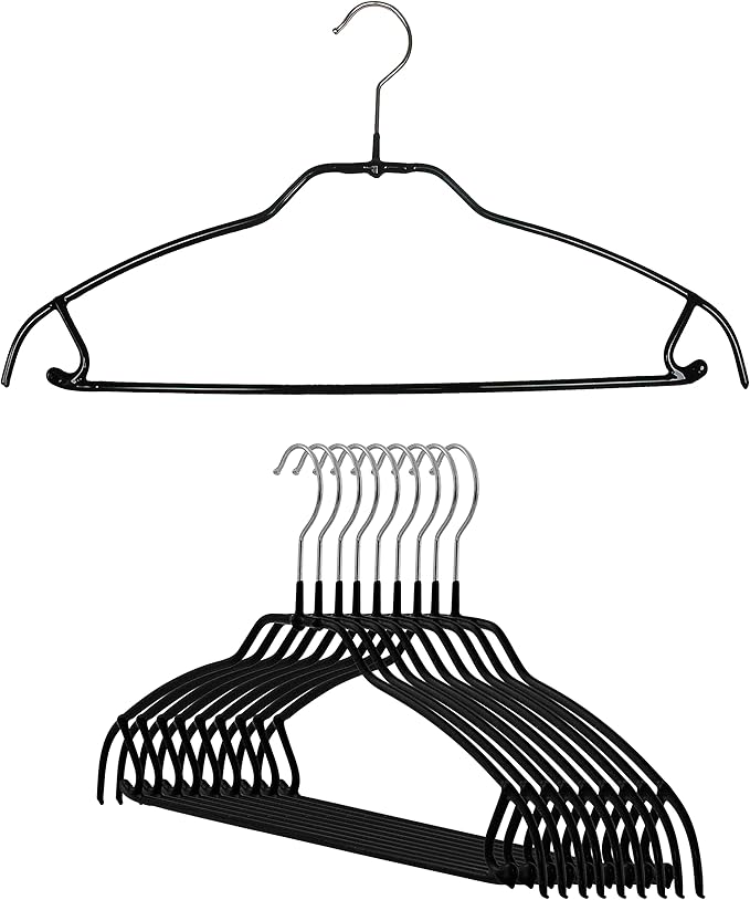 Mawa by Reston Lloyd Silhouette Ultra-Thin Series, Non-Slip Space Saving Shirt Hanger with Pant Bar & Skirt Hooks, Style 42/FTU, Black