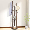 Wood Coat Rack with 3 Shelves and 9 Hooks, Freestanding Rotary Coat Tree for Entryway, Bedroom, Living Room, Hallway – Holds Jackets, Coats, Hats, Bags (Walnut)