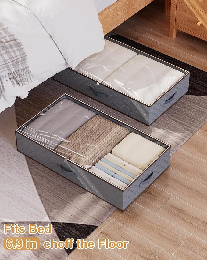 Large Under the Bed Storage,[2 Pack/Upgraded Bottom fabric] Carpet-Friendly Design Under Bed Storage Containers with Sturdy Sidewalls,Foldable under bed organizer for Clothes,Blankets,Sweater