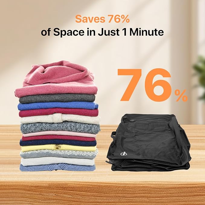 Vacuum Storage Bags with Wireless Pump 35L, 180° Open Zipper, IP68 Waterproof, Reusable Vacuum Bags for Travel, Fits 20/24/28in Suitcase, Backpack, Cloth Packing (1PC + Pump)