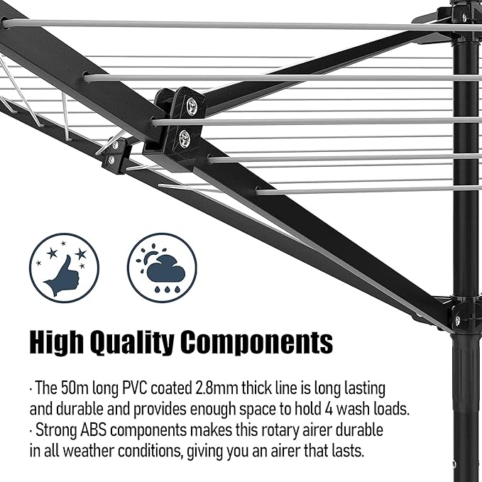 Nisorpa Outdoor Umbrella Drying Rack,12 Lines with 165 Feet Umbrella Clothesline Outdoor Dryer Clothes Line, 4 Arm Steel Frame Adjustable Height Retracting Collapsible Clothes Drying Rack for Backyard