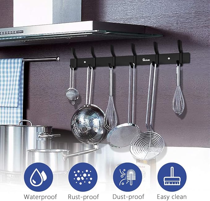 Coat Hanger Clothes Rack 6 Hooks Heavy Duty Clothes Hat Holder Aluminum Alloy Black