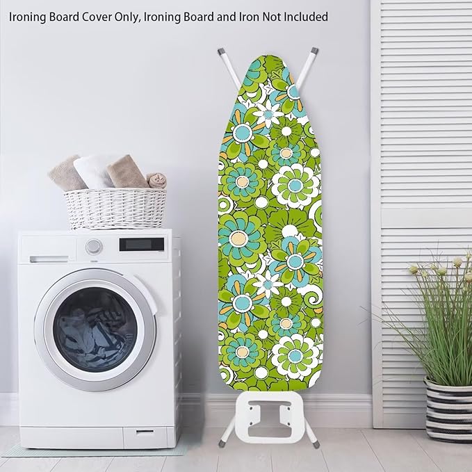 Green Hippie Flower Ironing Board Cover Large Extra Wide Table Top Ironing Board Cover Heavy Duty Padded Iron Board Cover with Elastic Edge