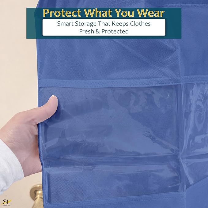 43" Garment Bags for Hanging Clothes, Pack of 3 Suit & Dress Covers for Storage and Travel, Long Gown Bags with Zipper, Indigo Navy