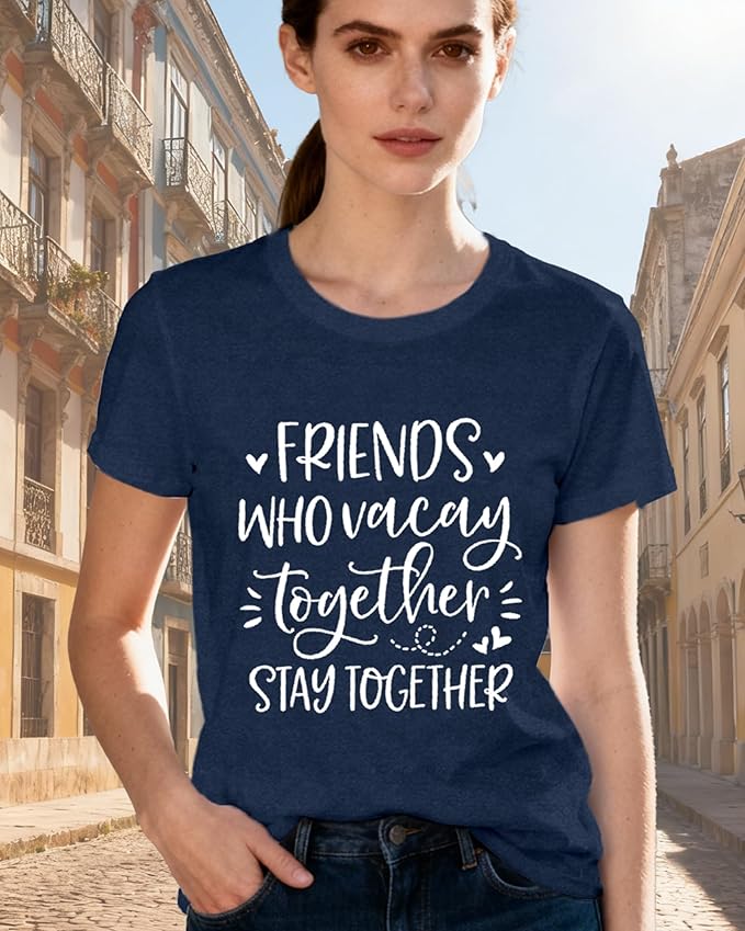 Best Friend Shirts for Women Bestie T-Shirt Friends Who Vacay Together Stay Together Tee Tops