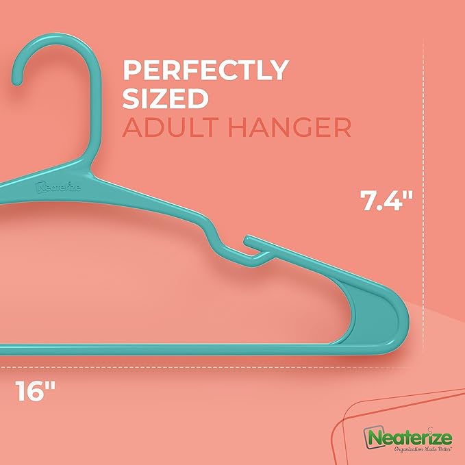 NEATERIZE Clothes Hangers Plastic 50 Pack for Adults - Plastic Hangers, The Perfect Coat Hanger and Space Saving Clothes Hangers for Closet, Percheros Ganchos para Colgar Ropa Hangars - Hangers