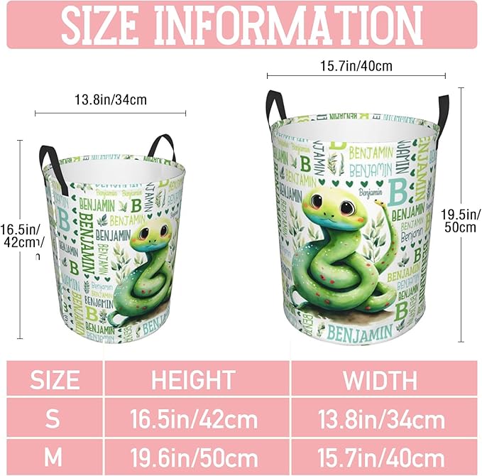 Snake Laundry Basket,Custom Laundry Hamper with Name,Personalized Snake Gifts for Boys Girls,Customize Collapsible Laundry Basket for Bedroom Bathroom,M-19.5"X 15.7"