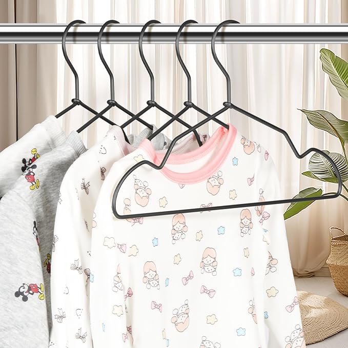 VWV Black Aluminum Hangers, 20 Pack Baby Hangers?12.6 Inch Children Baby Hanger, Sturdy Metal Children Clothes Hangers for Wardrobe, Space-Saving Toddler Hanger