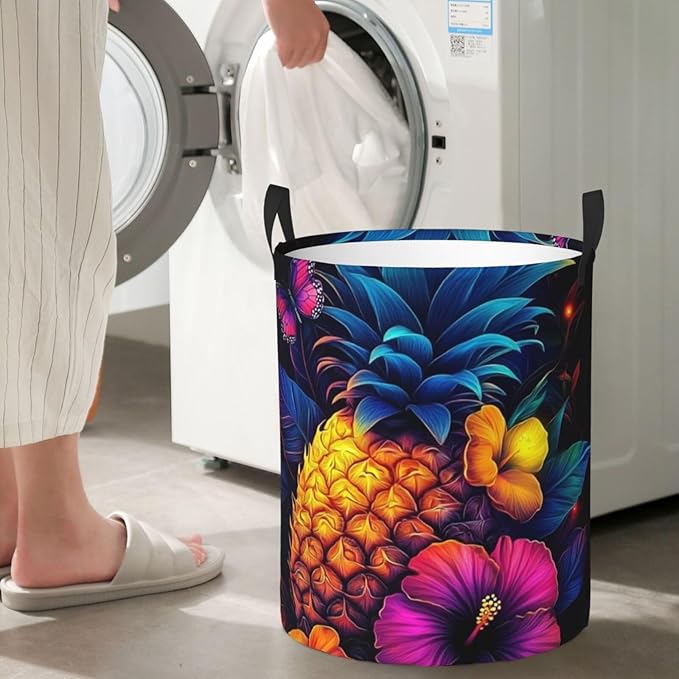 Pineapple Print Laundry Basket For Storage Bins Gift Baskets Bedroom Clothes Hamper