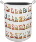 Kids Nursery Laundry Basket, Toybox for Girls Boys, Alphabets Trains Transportation Laundry Basket Hamper Waterproof Collapsible Storage Bin Organizer for Bedroom Bathroom Kids Room Clothes Toys