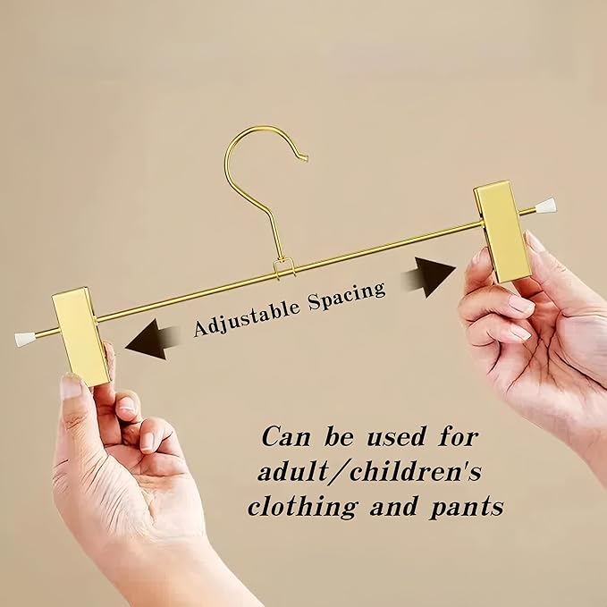 Gold Pants Hangers with 2-Adjustable Clip,Skirt Hangers Metal Clip Hanger for Clothes Shorts Trouser
