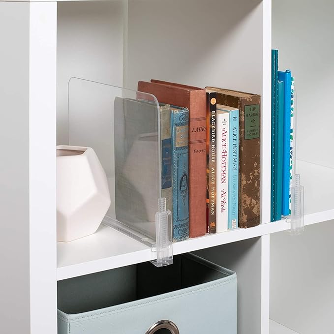 Richards Homewares Acrylic Shelf dividers 2 Pack- Closet Organizer and Storage for Purses, Sweaters, Clothes or Books - Clear Separators for Bedroom Kitchen Cabinets or Office Shelves