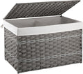 OIAHOMY Storage Basket with Lid, 27.7 Gallon (105L) Blanket Basket with Removable Liner Bag, Synthetic Wicker Hamper with Handle, Hamper for Living Room, Grey