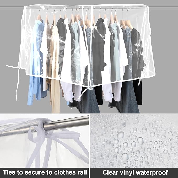 Honeydak 2 Pack Clear Vinyl Storage Closet Garment Cover Large Dustproof Clothe Covers Protecting Dust for Hanging PVC Shoulder Cover Dress Suit Coat Clothe Protectors for Closet (22 x 20 x 17.9 Inch)