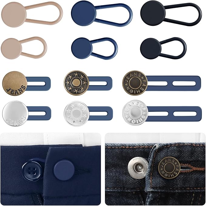 12 Pcs Pant Waist Extenders for Jeans, Trousers & Skirts, No Sew Adjustable Button Extenders, 1-1.8 Inches