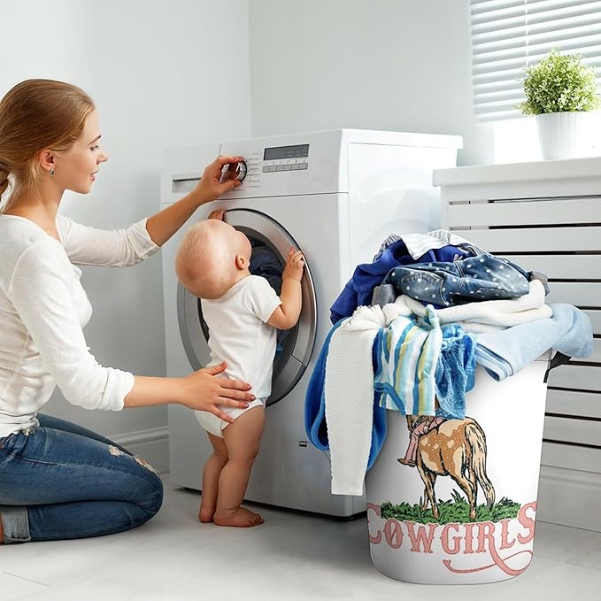 Western Laundry Basket Cowgirl Hamper Clothes Toy Storage Bin for Bedroom Bathroom Pink Western Decor