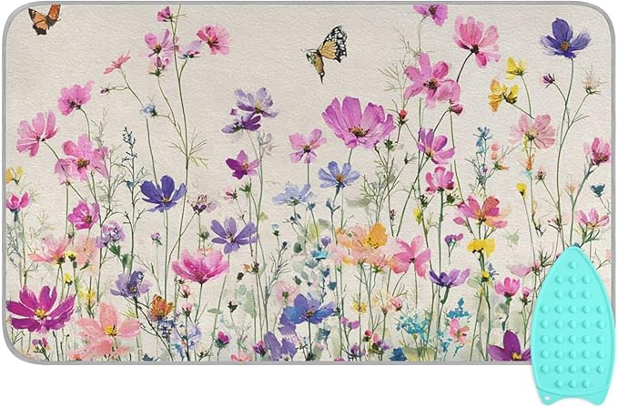 Ironing Mat Pad for Table Portable Travel Iron Blanket Ironing Board Covers Pressing Mat Heat Press Pads 27.6x47.2 Inches Watercolor Butterfly and Flowers31