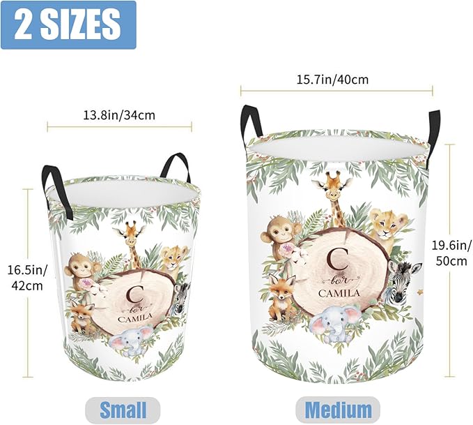 Personalized Baby Name Hamper with Name, Custom Laundry Baskets for Toddler Adults, Customize Woodland Animals Baby Boys Laundry Hamper Storage Organizer 2 Sizes for Nursery