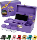 The OG Stash Storage Box - Large Bamboo with Combination Lock, Magnetic Lid, Organizer Tray, 3 Jars and Brush - Portable Decorative Wooden Lock Box Kit with Accessories (Purple/Gold)