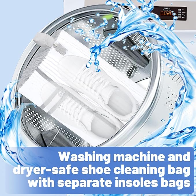 2 PCS Shoe Washing Machine Bag, Reusable L-shaped Zipper Laundry Shoe Bag for Washing Machine with Insoles Mesh Pocket for Washer and Dryer, Shoe Cleaning Bags for Sneaker Tennis Shoes
