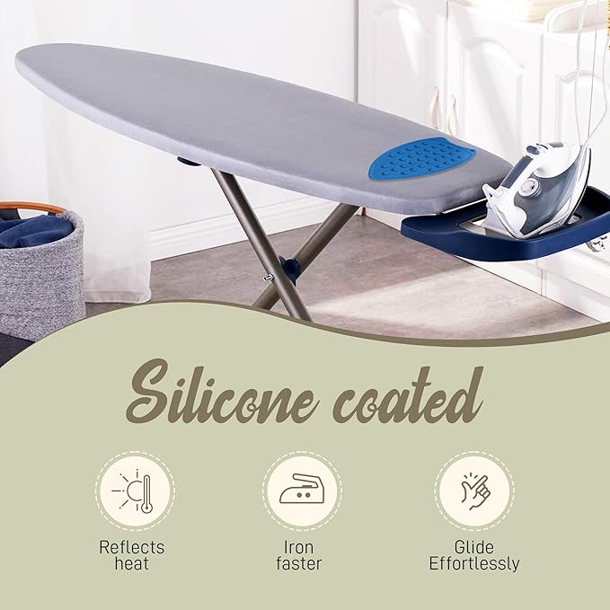 Full Size Ironing Board Cover and Pad 15x54 w/ Silicone Mat | Polyester Cotton Mesh Large Ironing Board Cover and Pad | Ironing Board Covers with Padding Standard Size | Iron Board Cover With Padding