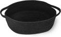 Black Woven Basket, 13” x 9” x 5” Cute Dog Toy Basket, Soft Cotton Rope Storage Box, Cat Toy Bin, Baskets for Gifts Empty, Small Baskets for Organizing, Decorative Basket