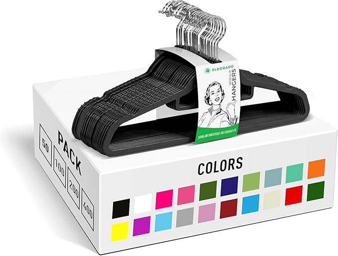 Eldorado Non-Slip Adult Hangers, Multicolor, for Everyday Use Value Packs (Midnight Black, 100)