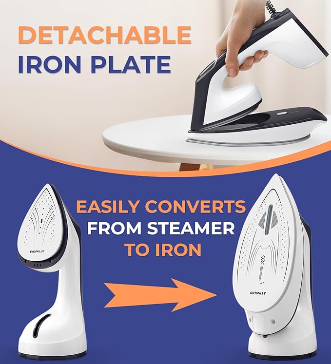 Steamer for Clothes, 1600W 2-in-1 Steamer & Iron with Large Ceramic Plate, Powerful Turbo Steam, Smart Temperature Control, Auto-Off, Wrinkle Remover for All Fabrics