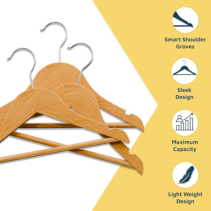 Natural Color Wooden Kids Hangers 20 Pack, Toddler & Baby Wooden Hangers, 11.8" Solid Maple Wood with 360° Swivel Hook, Pants Bar & Notches, Up to 7.7lb Capacity, Space-Saving Design for Ages 0–8