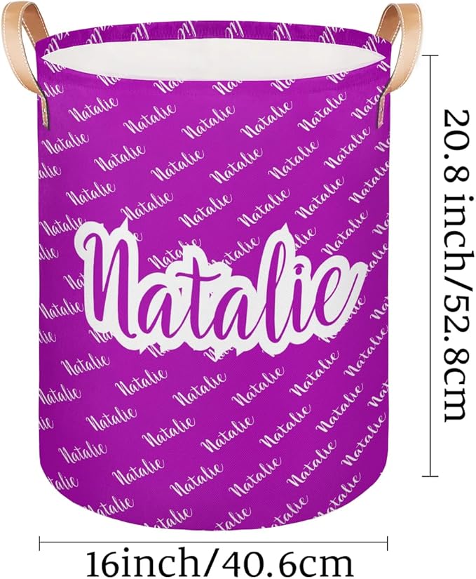 Personalized Laundry Basket, Custom Gift Laundry Hamper, Collapsible Nursery Waterproof Laundry Baskets, Dirty Clothes Toy Hamper with Handles Name Purple