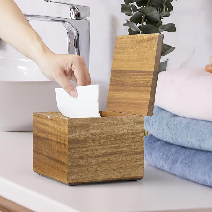 Disposable Face Towel Holder, Acacia Wood Box Compatible with Clean Towels XL(NOT Included), Wooden Container for Cleansing Facial Dry Wipes, Face Towelettes Bathroom Counter Storage