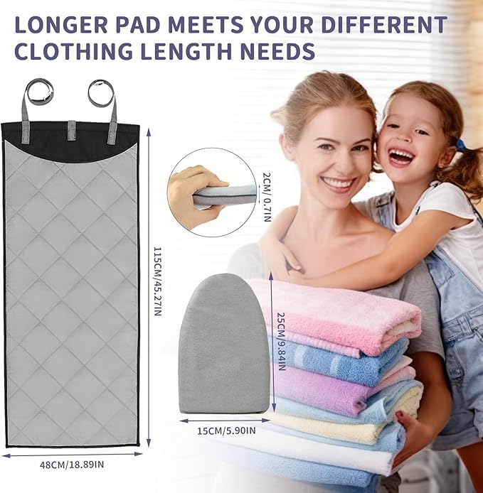 Over The Door Steamer Pad 45 ×19 Inch Steamer Mat for Clothes Including Ironing GlovesDoor Press Pad for Travel Ironing Board Portable Ironing Mat with Protective Glove