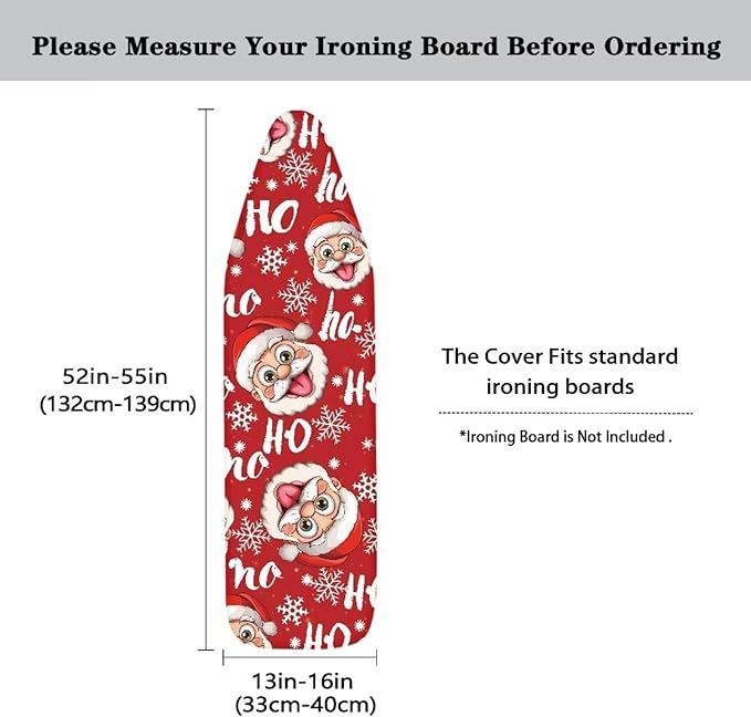 Christmas Santa Claus Snowflake Beach Fabric Ironing Board Covers Non Stick Scorch Scratches-Proof Iron Board Replacement Cover with Fasteners Elastic Edge Thanksgiving Decor