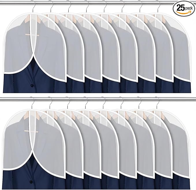 25 Pcs Shoulder Covers for Hanging Clothes, 24 x 17 Inch Plastic Garment Cover Clear Dust Clothes Hanger Covers for Coats, Dress, Suit, Sweater, Jackets