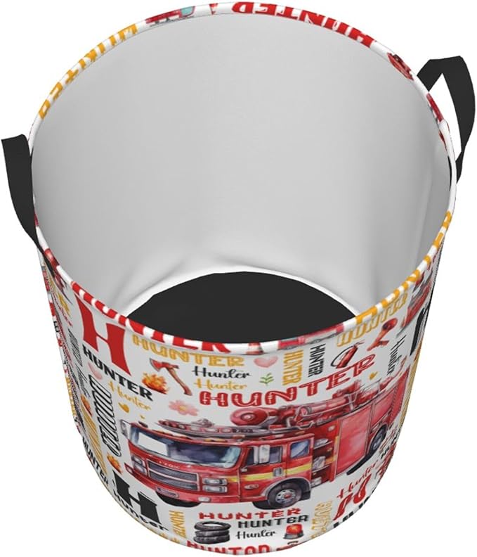 Personalized Fire Truck Laundry Basket For Baby Kids Boys Girls Adult Custom Hamper Basket With Name For Bathroom Bedrooms Collapsible Baby Laundry Basket, Dirty Clothes Hamper With Handles