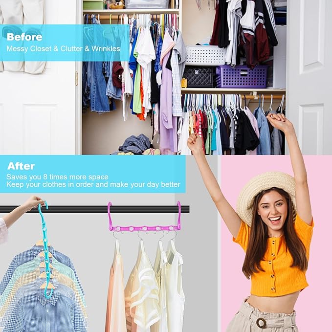 DUCOO 10 PCS Space Saving Hangers, 5-Hole Magic Hangers - Sturdy Plastic Hanger, Closet Organizers for Clothes Storage, College Dorm Essentials, Home Organization (Color)