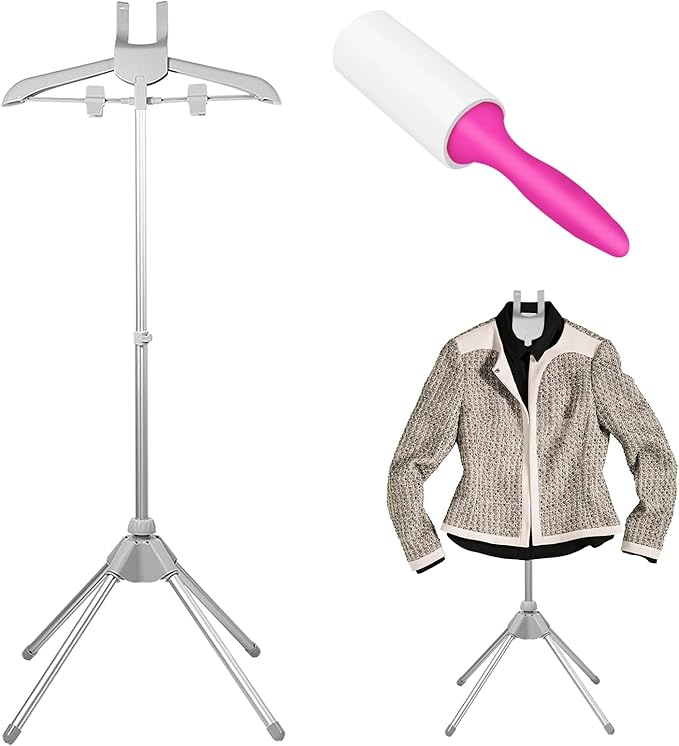 Steamer Stand Telescopic Garment Steamer Rack Height Adjustable Clothes Steamer Holder Foldable Garment Steamer Clothes Rack Portable Standing Garment Hanger with Non Slip Mat for Home Steam