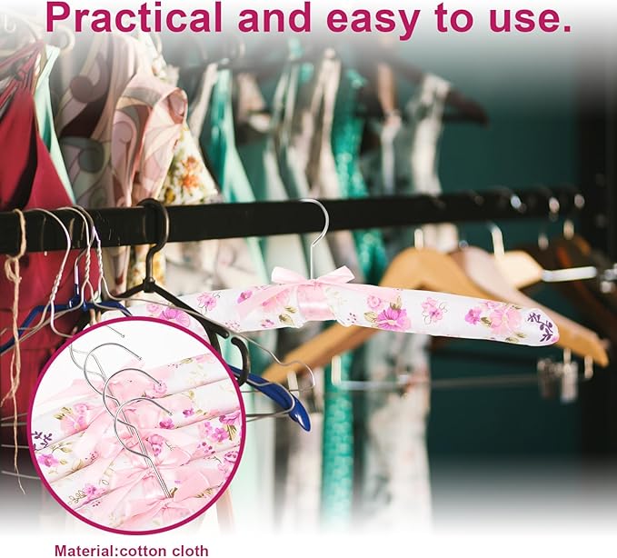 VILLCASE 5 Pcs Anti-Slip Padded Clothes Hangers with Soft Sponge Cover for Sweaters Dresses and Suits Traceless Design for Closet Organization