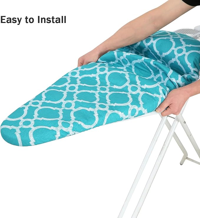 Ironing Board Cover and Pad Standard Size 15" x 54",3 Pairs of Hook and Loop Fastener Straps,Elastic Edges,Cotton Iron Board Cover with Scorch Resistant Thick Padding(Blue)