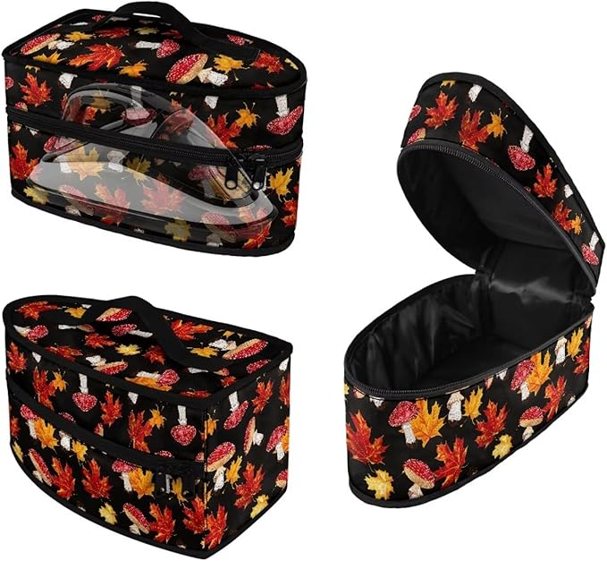 Thanksgiving Iron Storage Bag Fits for Accessories Travel Irons Reusable Wear-resistant Steam Iron Storage Case with Zipper Handle, Mushroom Maple Leaf