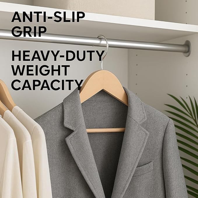 USTECH Durable Plastic Hangers 20 Pack | Slim Heavy Duty Wood-Like Design wth Adjustable Clips | Non Slip Hangers with Anti Rust Hook | Space Saving for Closet, Coat, Shirt, Suit, Pants, Heavy Duty