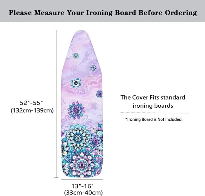 Boho Flowers Durable Iron Board Cover Scorch & Stain Resistant Ironing Board Cover Standard Size with Hook and Loop Fastener Strap Thanksgiving Decor