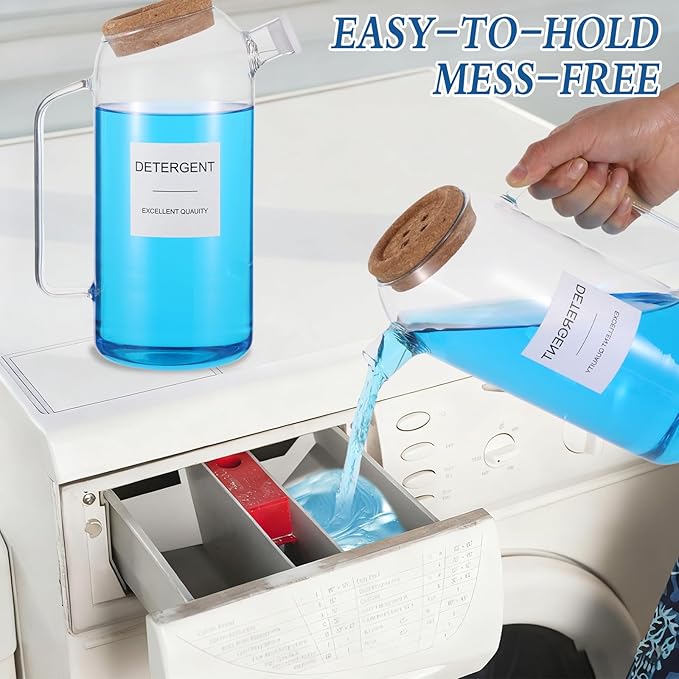 2 Sets Liquid Laundry Detergent Dispenser with Lables, 60oz Glass Laundry Detergent Dispenser, Ideal for Laundry Room Organization and Storage, for Bleach, Fabric Softener, Laundry Soap Dispensers