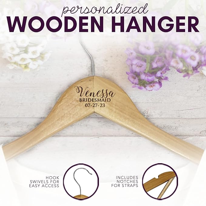 My Personal Memories Custom Engraved Wood Hanger - Personalized for Bride Bridesmaid Wedding Bridal Party