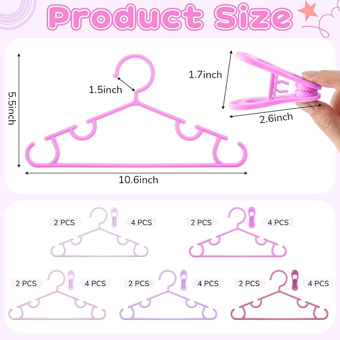 Hsei 5/10/40 Pack Baby Hangers with 10/20/80 Clips, Plastic Kids Pants Hangers for Nursery Closet Top and Bottom Clothes Hanger Set for Newborn Infant Toddler(30 Packs Total,Pink Series,10.6 Inch)