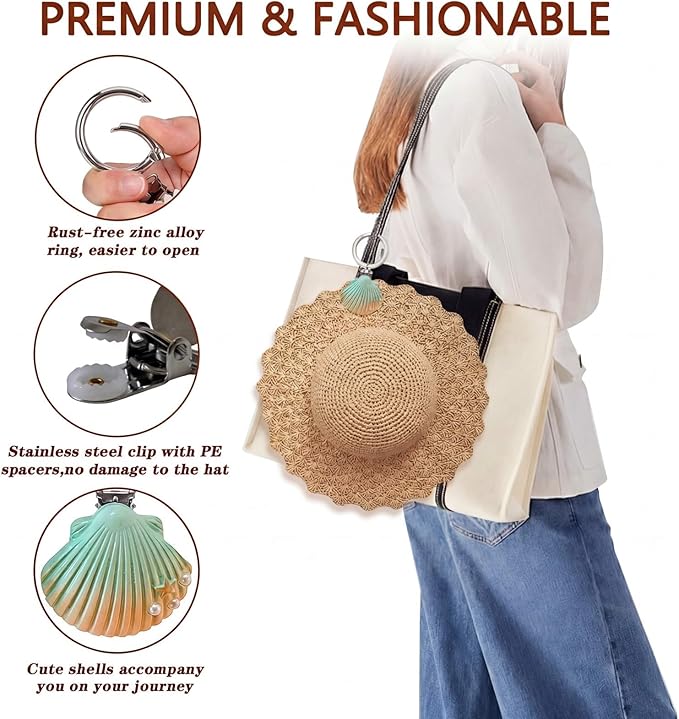 2Pcs Hat Clip for Travel on Bag - Shell Beach Cruise Essentials Accessory for Handbag Backpack Luggage Purse Travel